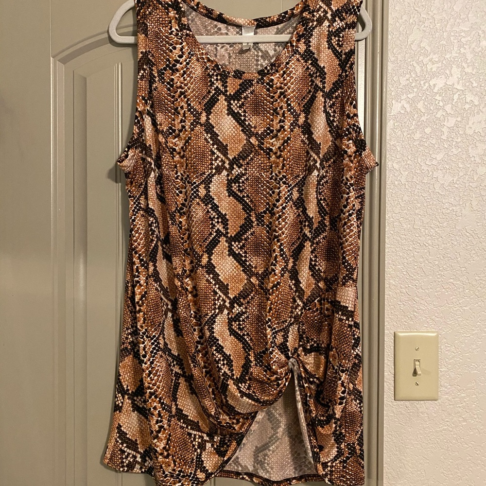 Snake Print Sleeveless Knotted Front Shirt Sz 2X